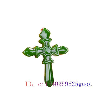Green Jade Cross Pendant Necklace Natural Jadeite Amulet Carved Jewelry
