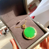 Green Jade Crystal Dragon Phoenix Necklace 18K Plated Chain Pendant