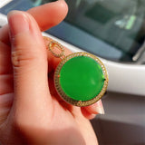 Green Jade Crystal Dragon Phoenix Necklace 18K Plated Chain Pendant