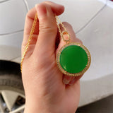 Green Jade Crystal Dragon Phoenix Necklace 18K Plated Chain Pendant
