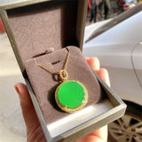 Green Jade Crystal Dragon Phoenix Necklace 18K Plated Chain Pendant
