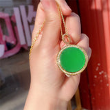 Green Jade Crystal Dragon Phoenix Necklace 18K Plated Chain Pendant