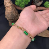 Green Jade Cylinder Bracelet Women Gemstone Chinese Bead Natural Jadeite Jewelry