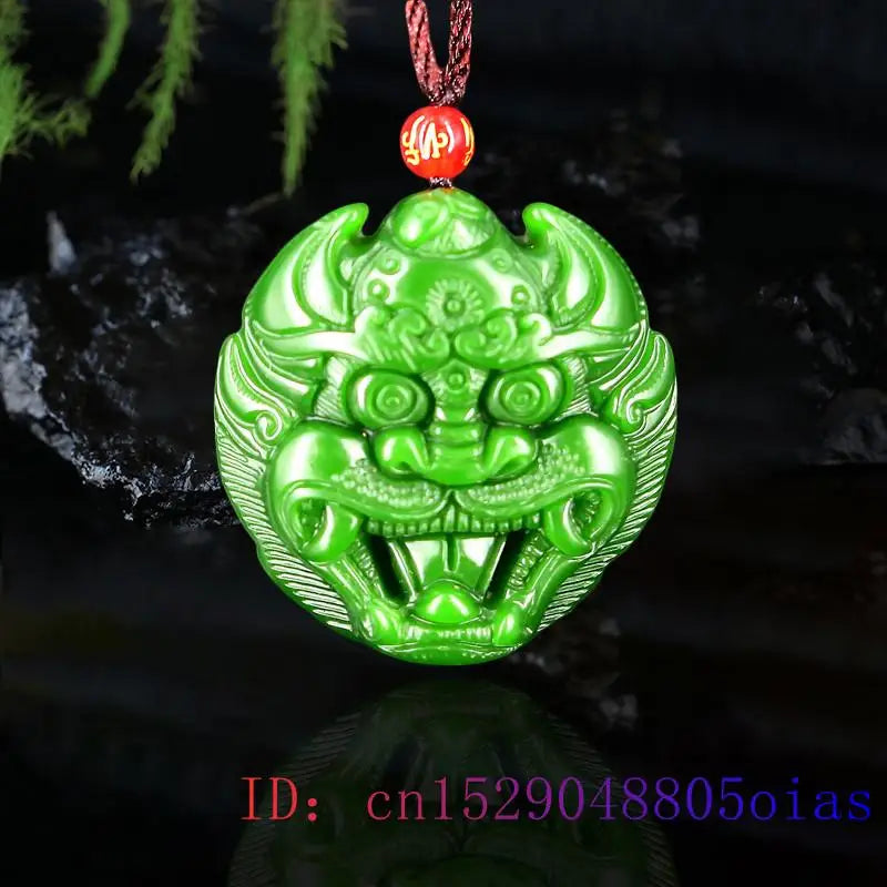 Green Jade Demon Pendant Amulet Necklace Jewelry Charm Carved