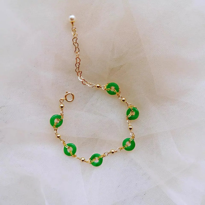 Green Jade Donut Bracelets 925 Silver Man Carved Jewelry