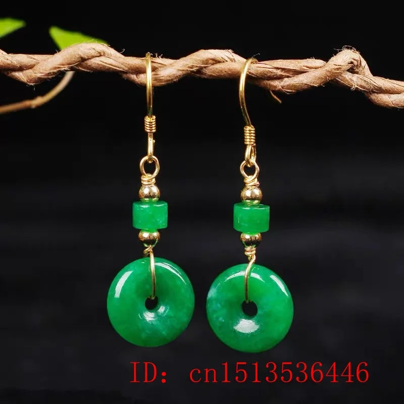 Green Jade Donut Earrings for Women Vintage Natural Gemstone 925 Silver