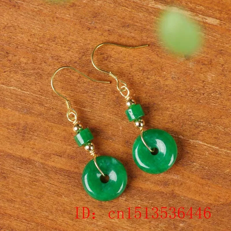 Green Jade Donut Earrings for Women Vintage Natural Gemstone 925 Silver