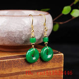 Green Jade Donut Earrings for Women Vintage Natural Gemstone 925 Silver