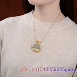 Green Jade Donut Pendant Choker Natural Men Necklace 925 Silver