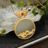 Green Jade Donut Pendant Choker Natural Men Necklace 925 Silver