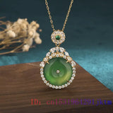 Green Jade Donut Pendant Necklace 925 Silver Jewelry Chalcedony Charm Vintage