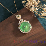 Green Jade Donut Pendant Necklace 925 Silver Jewelry Chalcedony Charm Vintage