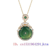Green Jade Donut Pendant Necklace 925 Silver Jewelry Chalcedony Charm Vintage