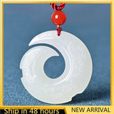 Green Jade Dragon Pendant Necklace Hand-Carved Chinese Healing Luck Gift