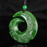 Green Jade Dragon Pendant Necklace Chinese Hand-Carved for Luck Gift