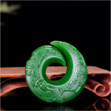 Green Jade Dragon Pendant Necklace Chinese Hand-Carved Healing Luck Gift