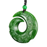 Green Jade Dragon Pendant Necklace Chinese Hand-Carved for Luck Gift