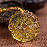 Green Jade Dragon Jade Pixiu Pendant Crystal Necklace Chinese Hand-Carved