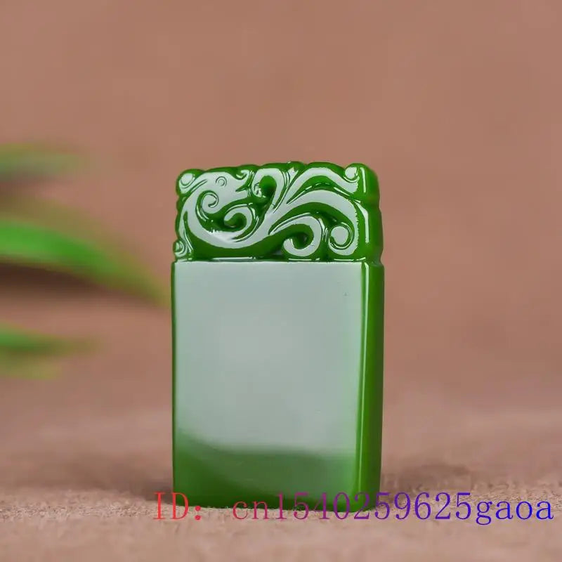 Green Jade Dragon Pendant Amulet Necklace Lucky Men Women
