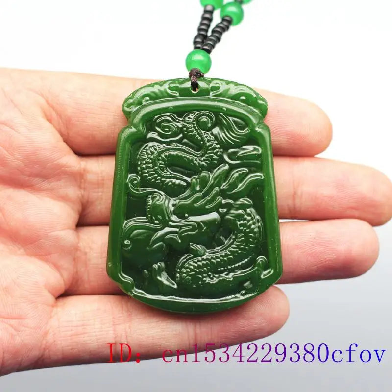 Green Jade Dragon Pendant Lucky Women Natural Necklace Amulet Carved Jewelry Men