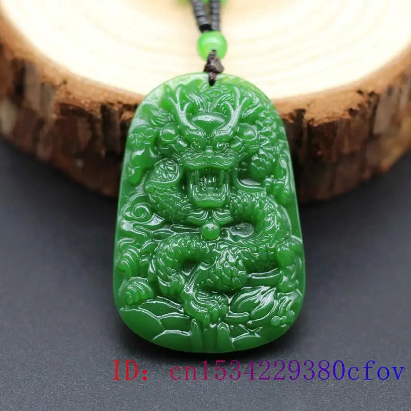Green Jade Dragon Pendant Jadeite Amulet Carved Charm Natural Necklace Men Jewel