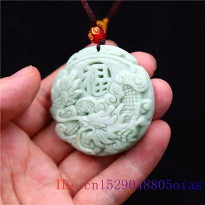Green Jade Dragon Pendant Women Charm Amulet Necklace Carved