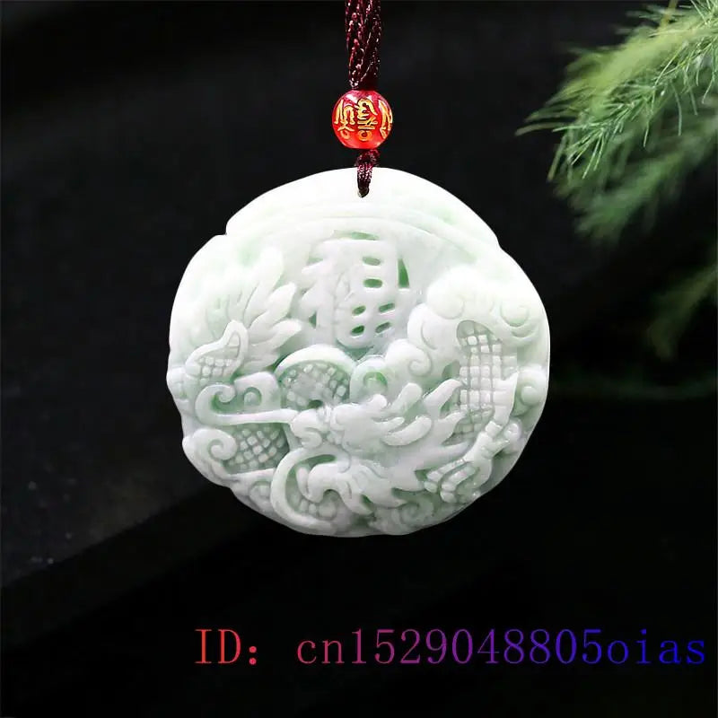 Green Jade Dragon Pendant Women Charm Amulet Necklace Carved