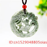 Green Jade Dragon Pendant Tiger Necklace Double-sided Chinese Men Jewelry