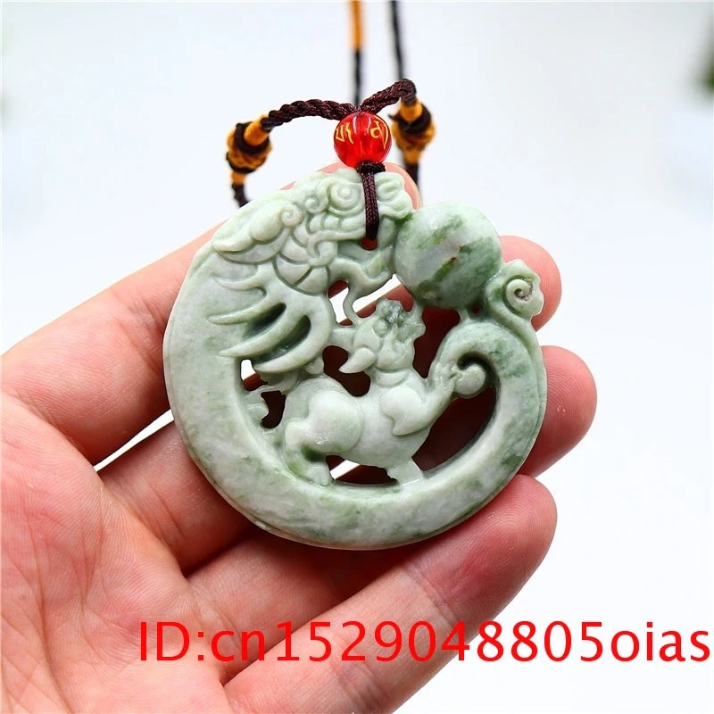 Green Jade Dragon Pendant Tiger Necklace Double-sided Chinese Men Jewelry