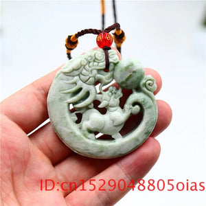 Green Jade Dragon Pendant Tiger Necklace Double-sided Chinese Men Jewelry