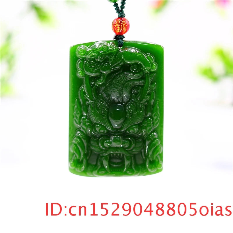 Green Jade Dragon Pendant Necklace Chinese Charm Jewelry Amulet Jadeite