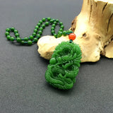 Green Jade Dragon Pendant Necklace Charm Guardian Pendant