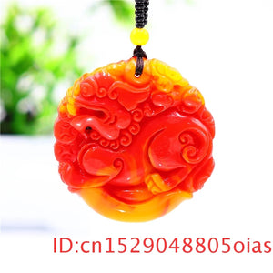 Green Jade Dragon Pendant Necklace Carved Amulet Chinese Jewelry Men Women