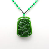 Green Jade Dragon Pendant Necklace Hand-Carved Natural Charm Jadeite Jewelry