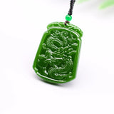 Green Jade Dragon Pendant Necklace Hand-Carved Natural Charm Jadeite Jewelry