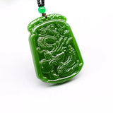 Green Jade Dragon Pendant Necklace Hand-Carved Natural Charm Jadeite Jewelry