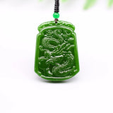 Green Jade Dragon Pendant Necklace Hand-Carved Natural Charm Jadeite Jewelry