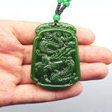 Green Jade Dragon Pendant Necklace Hand-Carved Natural Charm Jadeite Jewelry