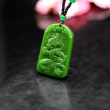 Green Jade Dragon Pendant Necklace Natural Jadeite Hand-Carved