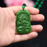 Green Jade Dragon Pendant Necklace Natural Jadeite Hand-Carved