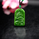 Green Jade Dragon Pendant Necklace Natural Jadeite Hand-Carved