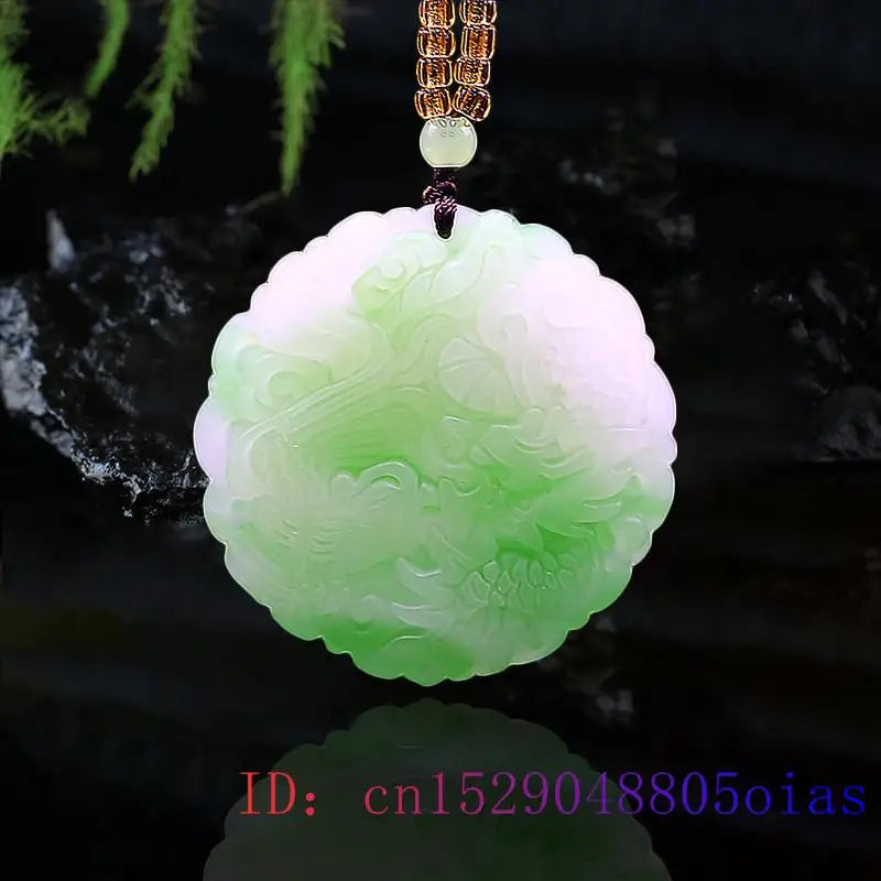 Green Jade Dragon Phoenix Pendant Carved Jewelry Natural Charm Jadeite Amulet