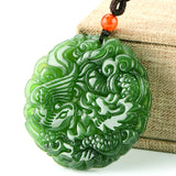 Green Jade Dragon Phoenix Pendant Necklace for Women