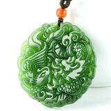 Green Jade Dragon Phoenix Pendant Necklace for Women