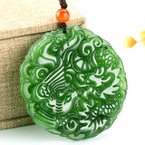 Green Jade Dragon Phoenix Pendant Necklace for Women