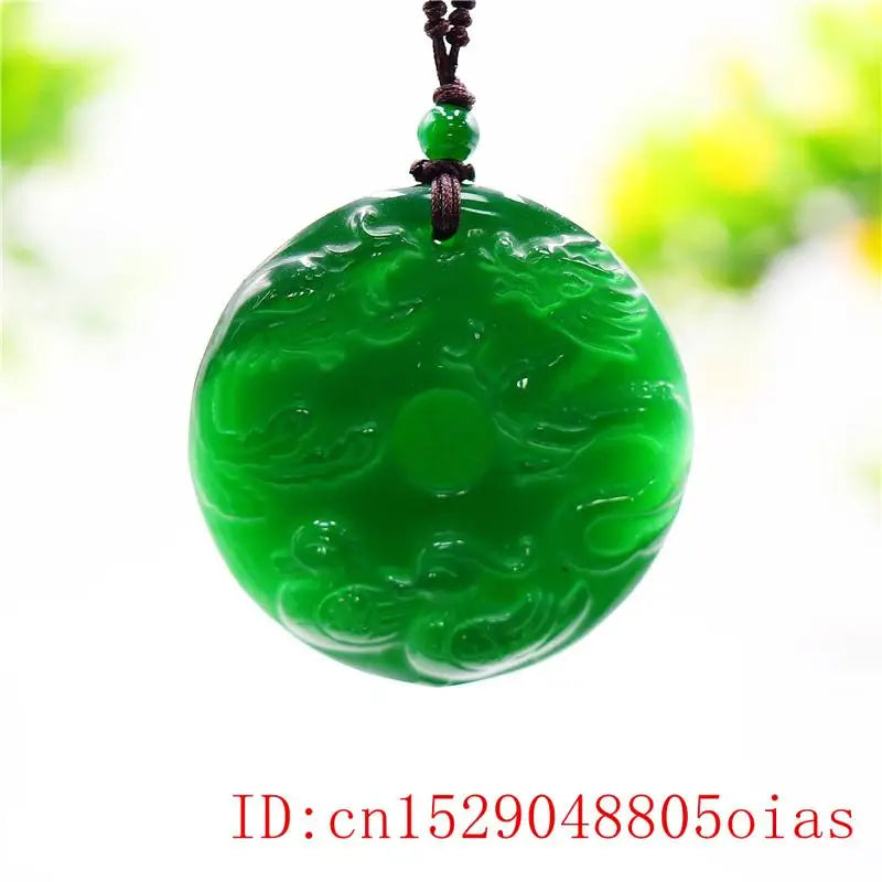 Green Jade Dragon Phoenix Pendant Necklace Chinese Charm Jewelry