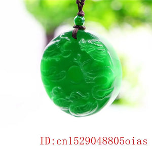 Green Jade Dragon Phoenix Pendant Necklace Chinese Charm Jewelry