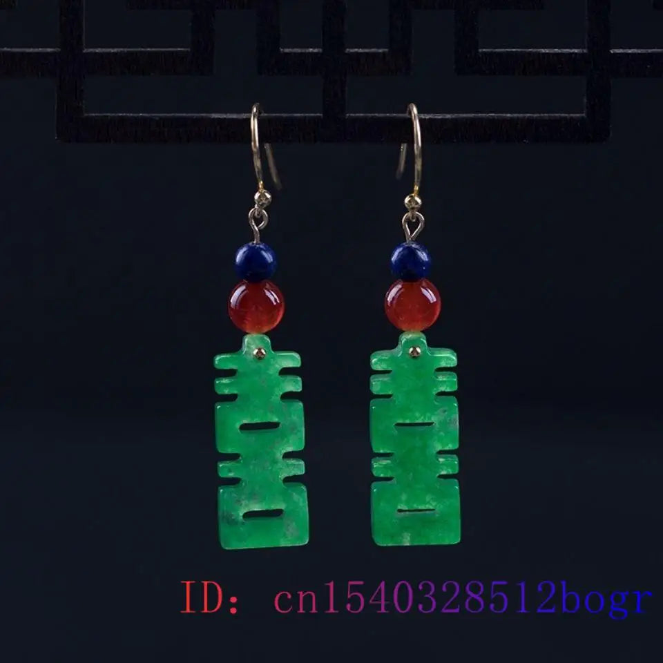 Green Jade Earrings 925 Silver Vintage Charms Natural Stone Chinese Gift