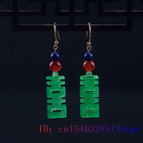 Green Jade Earrings 925 Silver Vintage Charms Natural Stone Chinese Gift