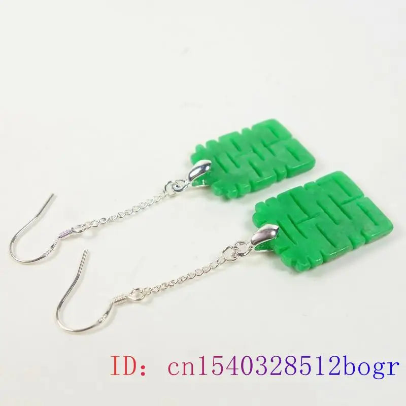 Green Jade Earrings 925 Silver Vintage Charms Natural Stone Chinese Gift